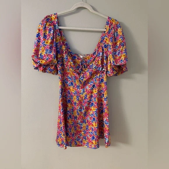 NWT For Love & Lemons Sasha Mini Dress Blue Dizzy Floral - Picture 8 of 9